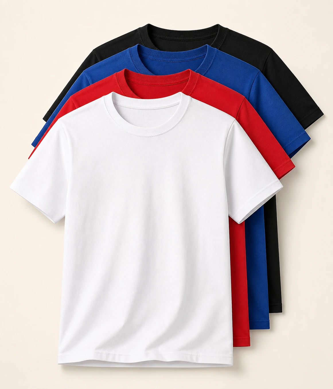 Bedrukbare T-shirts in wit, rood, zwart en royal blue